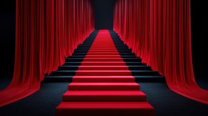 Fototapeta premium Red Carpet Stairway with Red Curtains