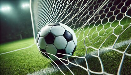 Close-Up of a Soccer Ball Hitting the Net After Scoring a Goal