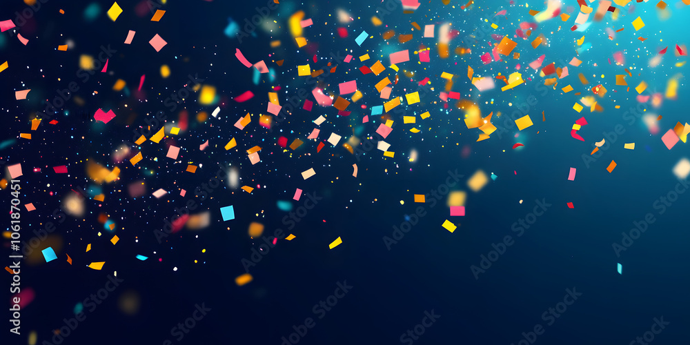 Poster colorful confetti fly randomly. abstract dark background with explosion particles. vector illustrati