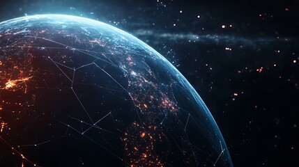 Obraz premium Network Mapping on Digital Earth with Global Connectivity Visualization Photo