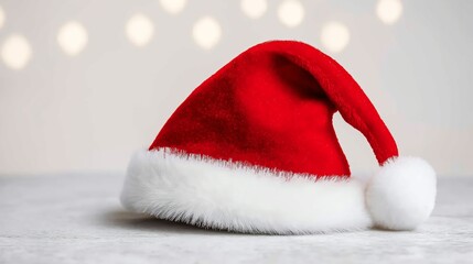 A festive red Santa hat with white fur trim, perfect for holiday celebrations and Christmas spirit.