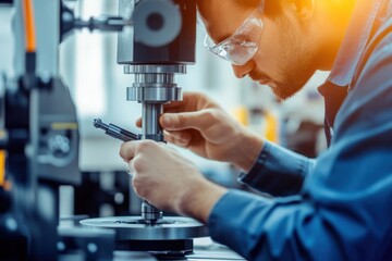 A skilled professional executing a Rockwell hardness test on steel, emphasizing precise measurement techniques for material toughness evaluation and performance analysis