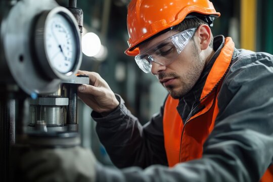 A technician examining a steel sample with a strain gauge to determine its modulus of elasticity, highlighting the importance of this test in assessing material flexibility and structural integrity