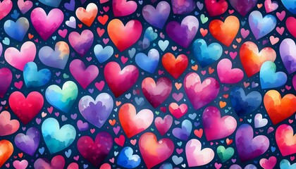 Watercolor Hearts on a Dark Blue Background