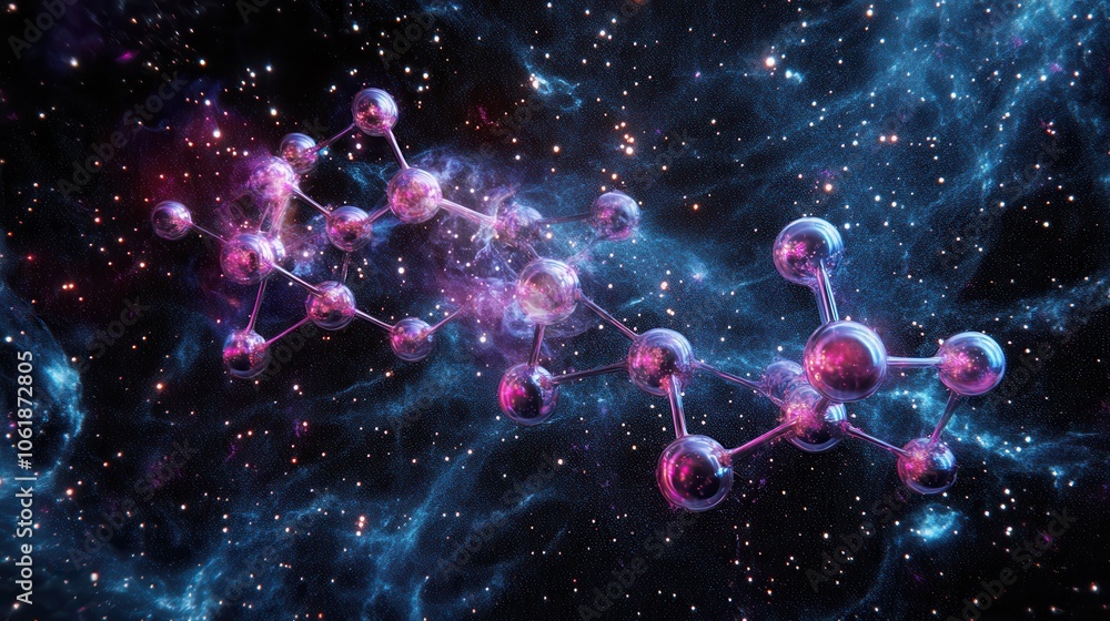 Poster a dazzling representation of a simple organic compound floating in the vast expanse of outer space d