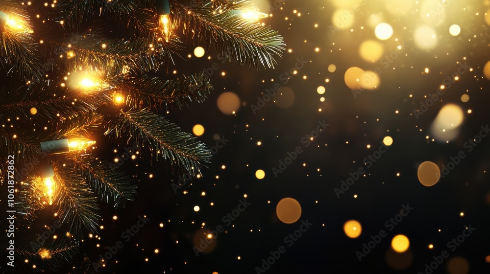 Poster a festive display of sparkling christmas lights with a warm glow and shimmering bokeh on a winter ev