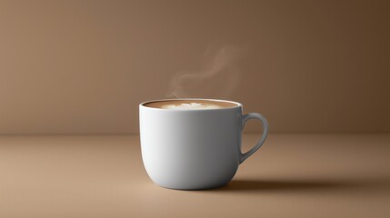 A steaming cup of coffee on a minimalist brown background, perfect for a cozy vibe.