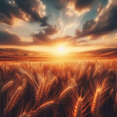 Wheat field at peak harvest time, capturing the essence of rural farming and growth