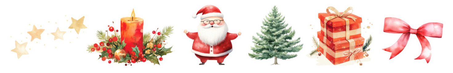 Cute watercolor Christmas  png cut out element set