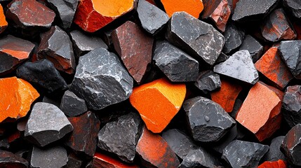 A close-up shot of gray rocks with orange accents.