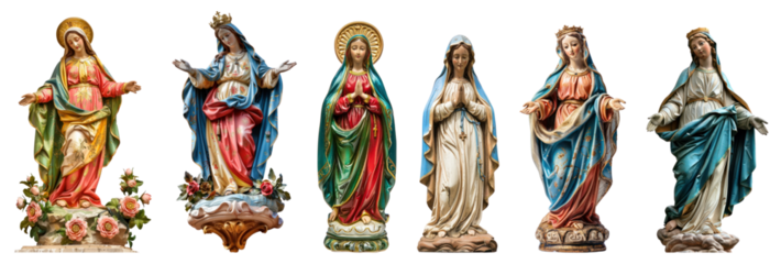 Virgin Mary statue png cut out element set