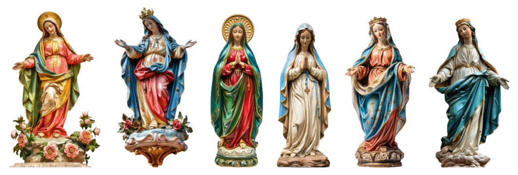Virgin Mary statue png cut out element set