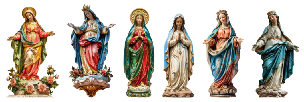 Virgin Mary statue png cut out element set