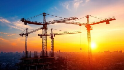 Construction Cranes at Sunset