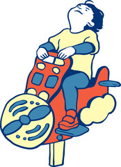 公園の飛行機の乗り物遊具で遊ぶ子ども