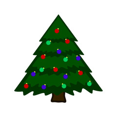 Celebration Vector Christmas tree isolated on white. Christmas tree with holiday decoration