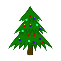 Decoration Holiday Christmas tree isolated on white. Vector christmas tree illustration with christmas decoration balls
