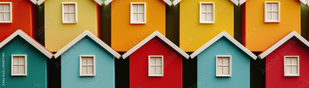 Poster a vibrant row of colorful houses displays a charming array of bright colors and uniform designs, cre
