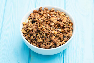 Homemade grain granola . Healthy energy eating . Top view