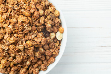 Homemade grain granola . Healthy energy eating . Top view