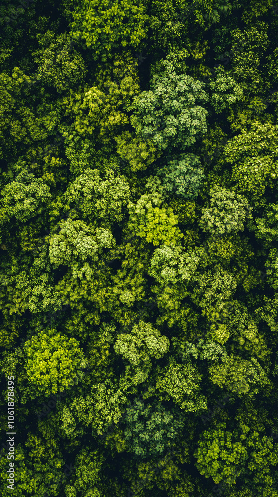 Poster Sunlight illuminating a dense green forest canopy creating a beautiful textured pattern