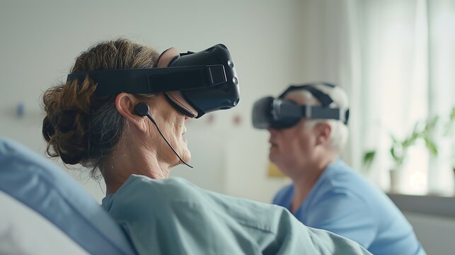 Virtual reality rehabilitation program helping patients recover faster in a hospital.