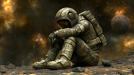 Fototapeta premium Astronaut on an Alien Planet, space, stars, galaxy, nebula, cosmos
