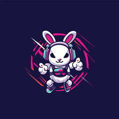Bunny technology logo icon design template flat vector