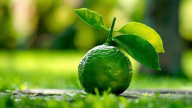  lime with  leaves  growing out of it