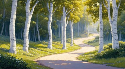 Fototapeta premium Serene Curved Pathway in Lush Forest Environment