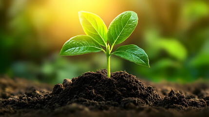 Fototapeta premium New Life - A Green Sprout Emerging from the Soil, seedling, growth, nature, plant, leaves