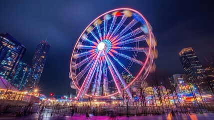 Vibrant Ferris Wheel Lights at Night