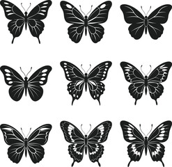 Collection of Elegant Butterfly Silhouette Vectors – Intricate Black and White Insect Designs for Nature and Decorative Art