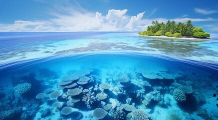 Obraz premium coral blue water in ocean, oceanic view, fantastic view of the ocean