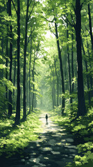 Obraz premium Sunlit Forest Path with Lush Greenery 