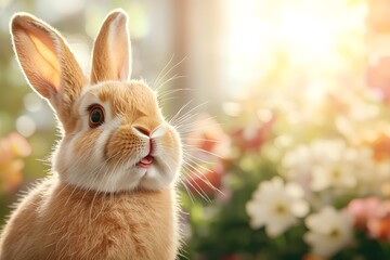 Goofy Rabbit Close-Up in a Colorful Background