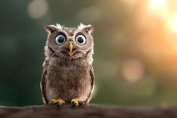 Obraz premium Surprised Owl with Wide Eyes in Natural Setting