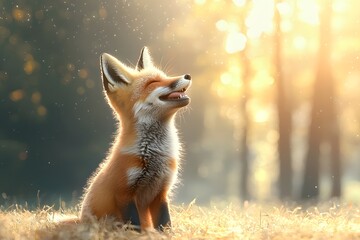 Obraz premium Playful Fox Smiling in a Sunlit Meadow