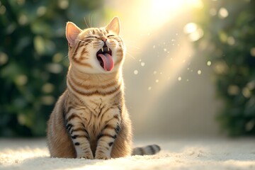 Playful Cat Sticking Out Its Tongue in Sunlight