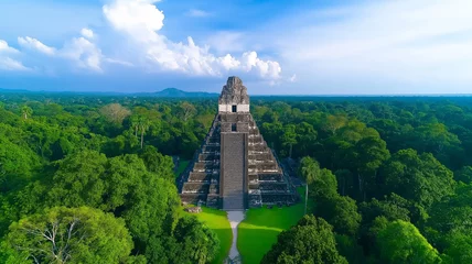 Fototapete Grün Exploring ancient ruins of Tikal in Guatemala, surrounded by lush greenery  © kampolsuk