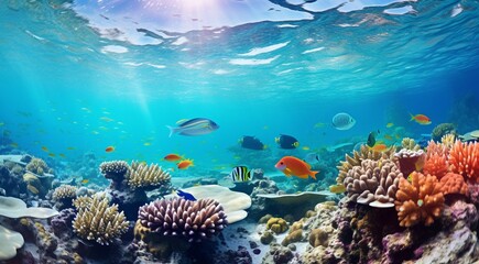 coral blue water in ocean, oceanic view, fantastic view of the ocean