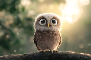 Obraz premium Surprised Owl in a Photorealistic Forest Setting