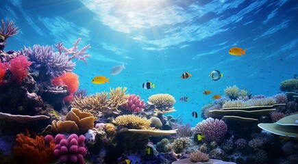 Obraz premium coral blue water in ocean, oceanic view, fantastic view of the ocean