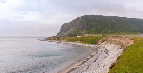 Picturesque landscapes of Northern Norway in Molvik near Berlevag. Molvik is a small fishing village whichs on the shore of Tanafjord.