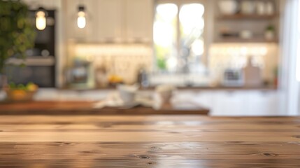 Blurred kitchen with desk and napkin