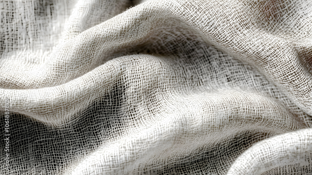 Poster the soft white linen fabric flows elegantly, capturing light and highlighting its delicate texture. 