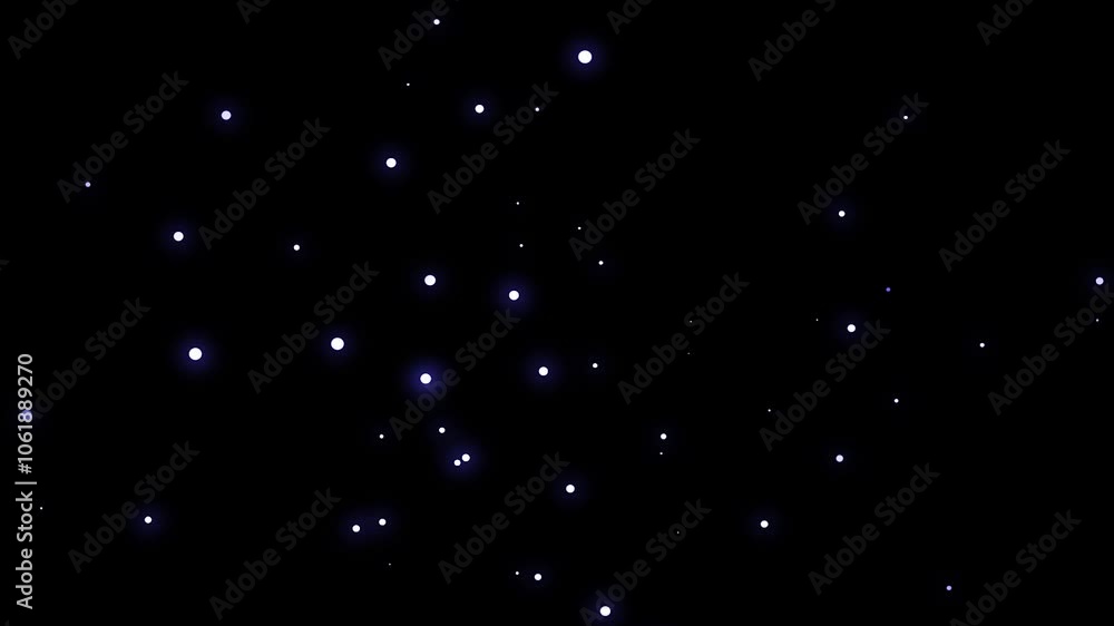 Poster glowing white and blue orb-like particles floating in light streaks, creating a high-definition cgi 
