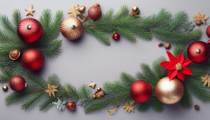 Vector Christmas Branches Border with Christmas Decorations