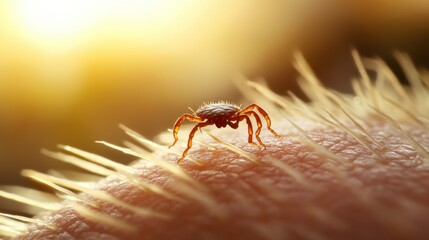 Close-up of Tick on Skin with Natural Background Light