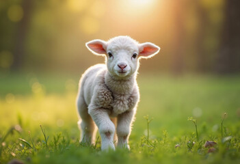 Obraz premium A playful lamb dances in the sunset, capturing the spirit of Easter on a vibrant spring day
